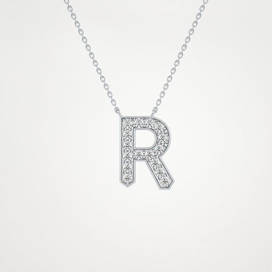 0.348 CT Moissanite R-Shaped Necklace in 14K or 18K Solid Gold – DEF Color, VVS Clarity