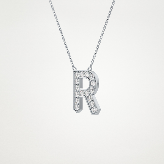 0.348 CT Moissanite R-Shaped Necklace in 14K or 18K Solid Gold – DEF Color, VVS Clarity