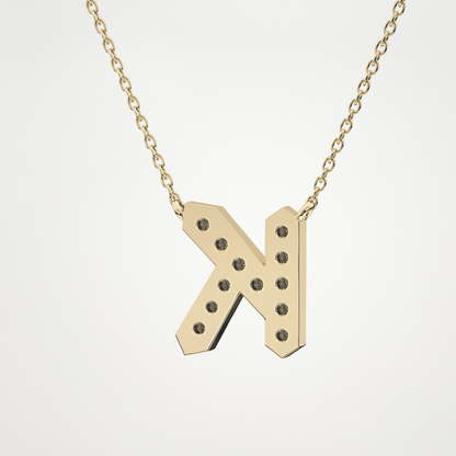 0.27 CT Moissanite K-Shaped Necklace in 14K or 18K Solid Gold – DEF Color, VVS Clarity