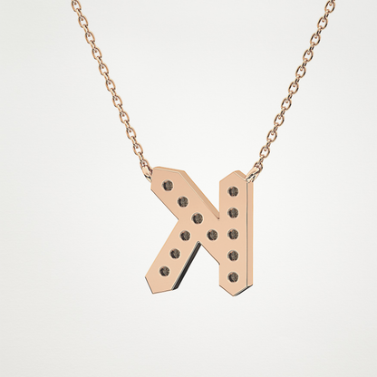 0.27 CT Moissanite K-Shaped Necklace in 14K or 18K Solid Gold – DEF Color, VVS Clarity