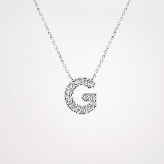 0.294 CT Moissanite G-Shaped Necklace in 14K or 18K Solid Gold – DEF Color, VVS Clarity