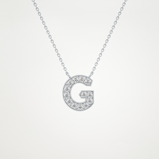 0.294 CT Moissanite G-Shaped Necklace in 14K or 18K Solid Gold – DEF Color, VVS Clarity