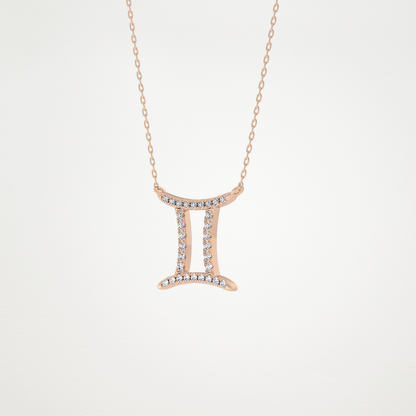 0.13 CT Moissanite Gemini Necklace in 14K or 18K Solid Gold – DEF Color, VVS Clarity