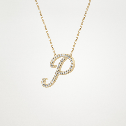 0.138 CT Moissanite P Shaped Necklace in 14K or 18K Solid Gold – DEF Color, VVS Clarity