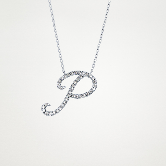 0.138 CT Moissanite P Shaped Necklace in 14K or 18K Solid Gold – DEF Color, VVS Clarity