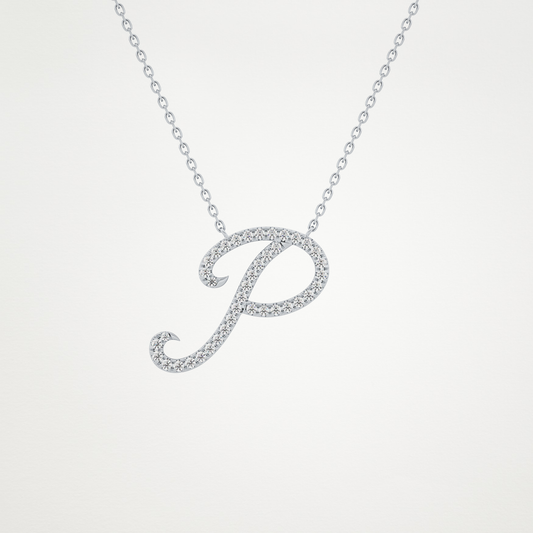 0.138 CT Moissanite P Shaped Necklace in 14K or 18K Solid Gold – DEF Color, VVS Clarity