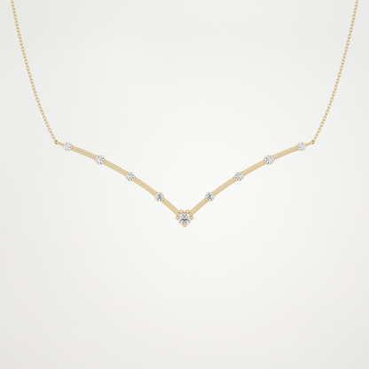 0.33 CT Moissanite V Shaped Necklace in 14K or 18K Solid Gold – DEF Color, VVS Clarity