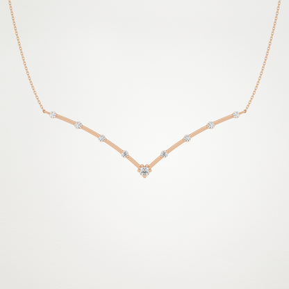 0.33 CT Moissanite V Shaped Necklace in 14K or 18K Solid Gold – DEF Color, VVS Clarity
