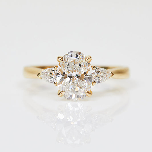 Marquise Shaped Three Stone Lab Grown Diamond Engagement Ring