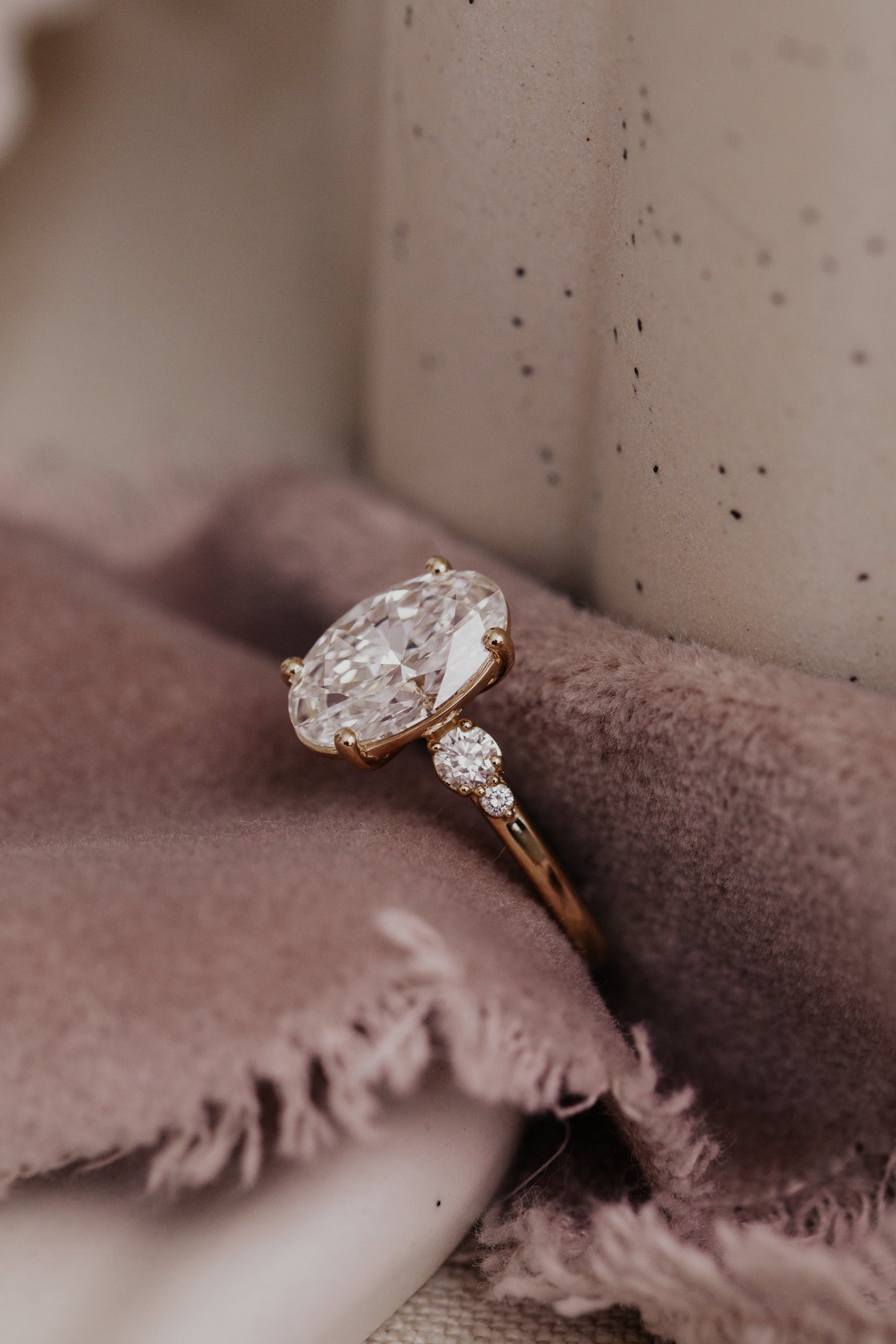 Marquise Shaped Three Stone Lab Grown Diamond Engagement Ring