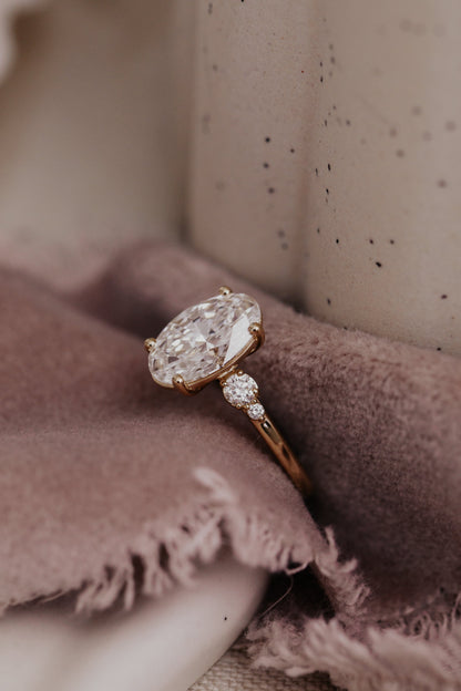 Marquise Shaped Three Stone Lab Grown Diamond Engagement Ring