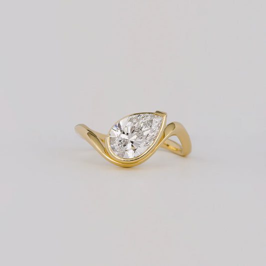 1.54 CT Pear Shaped Bezel Moissanite Engagement Ring