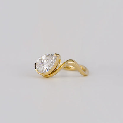 1.54 CT Pear Shaped Bezel Moissanite Engagement Ring
