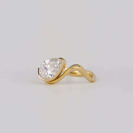 1.54 CT Pear Shaped Bezel Moissanite Engagement Ring