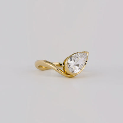 1.54 CT Pear Shaped Bezel Moissanite Engagement Ring