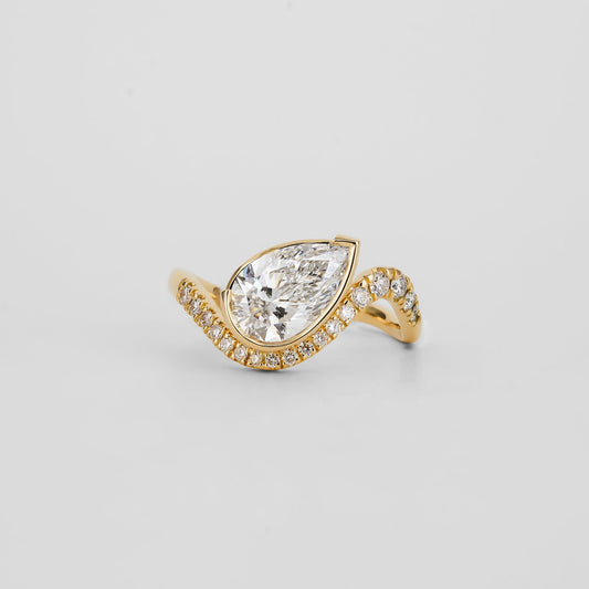 1.51 CT Pear Shaped Pave Moissanite Engagement Ring