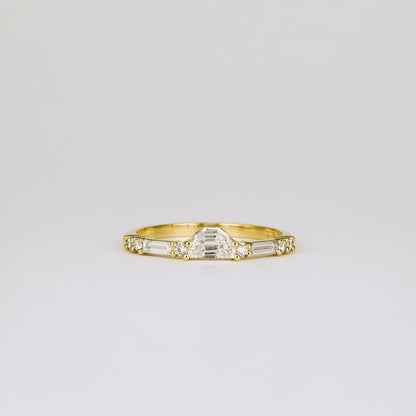 0.40 TCW Round, Baguette & Half Moon Shaped Half Eternity Moissanite Wedding Band