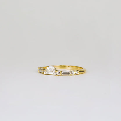 0.40 TCW Round, Baguette & Half Moon Shaped Half Eternity Moissanite Wedding Band