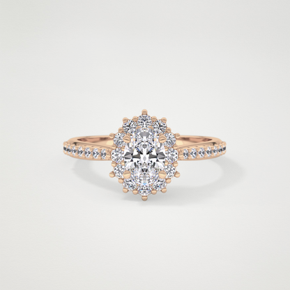 Oval Cut Moissanite Halo & Pave Engagement Ring – 0.66 CT Lab-Created Brilliance in 10K/14K/18K Gold