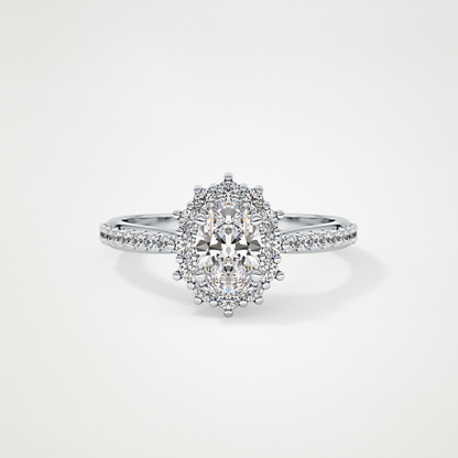 Oval Cut Moissanite Halo & Pave Engagement Ring – 0.66 CT Lab-Created Brilliance in 10K/14K/18K Gold