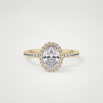 Oval Cut Moissanite Halo & Pave Engagement Ring – 0.91 CT Lab-Created Brilliance in 10K/14K/18K Gold