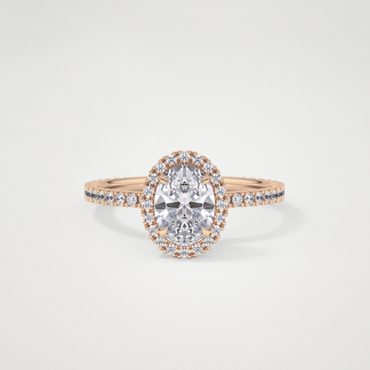 Oval Cut Moissanite Halo & Pave Engagement Ring – 0.91 CT Lab-Created Brilliance in 10K/14K/18K Gold