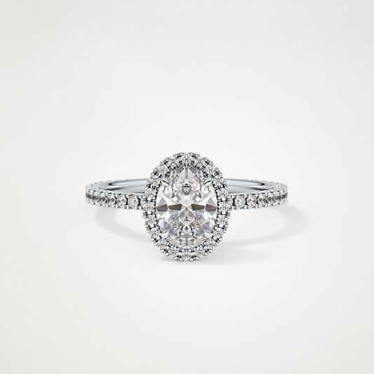 Oval Cut Moissanite Halo & Pave Engagement Ring – 0.91 CT Lab-Created Brilliance in 10K/14K/18K Gold
