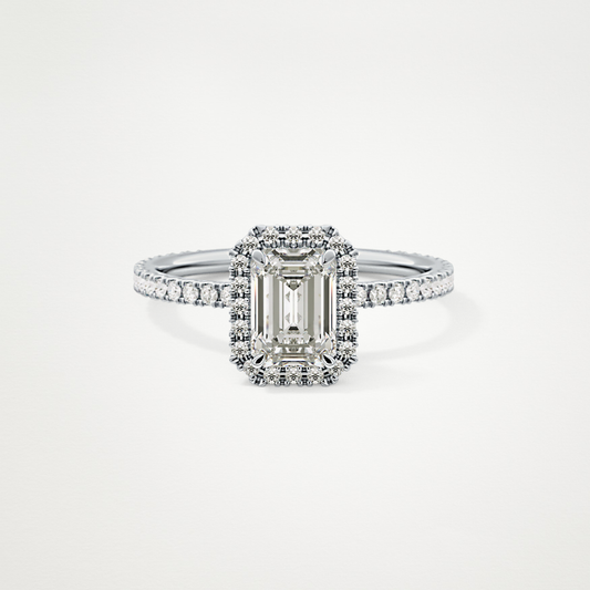Emerald Cut Moissanite Halo & Pave Engagement Ring – 1.02 CT Lab-Created Brilliance in 10K/14K/18K Gold