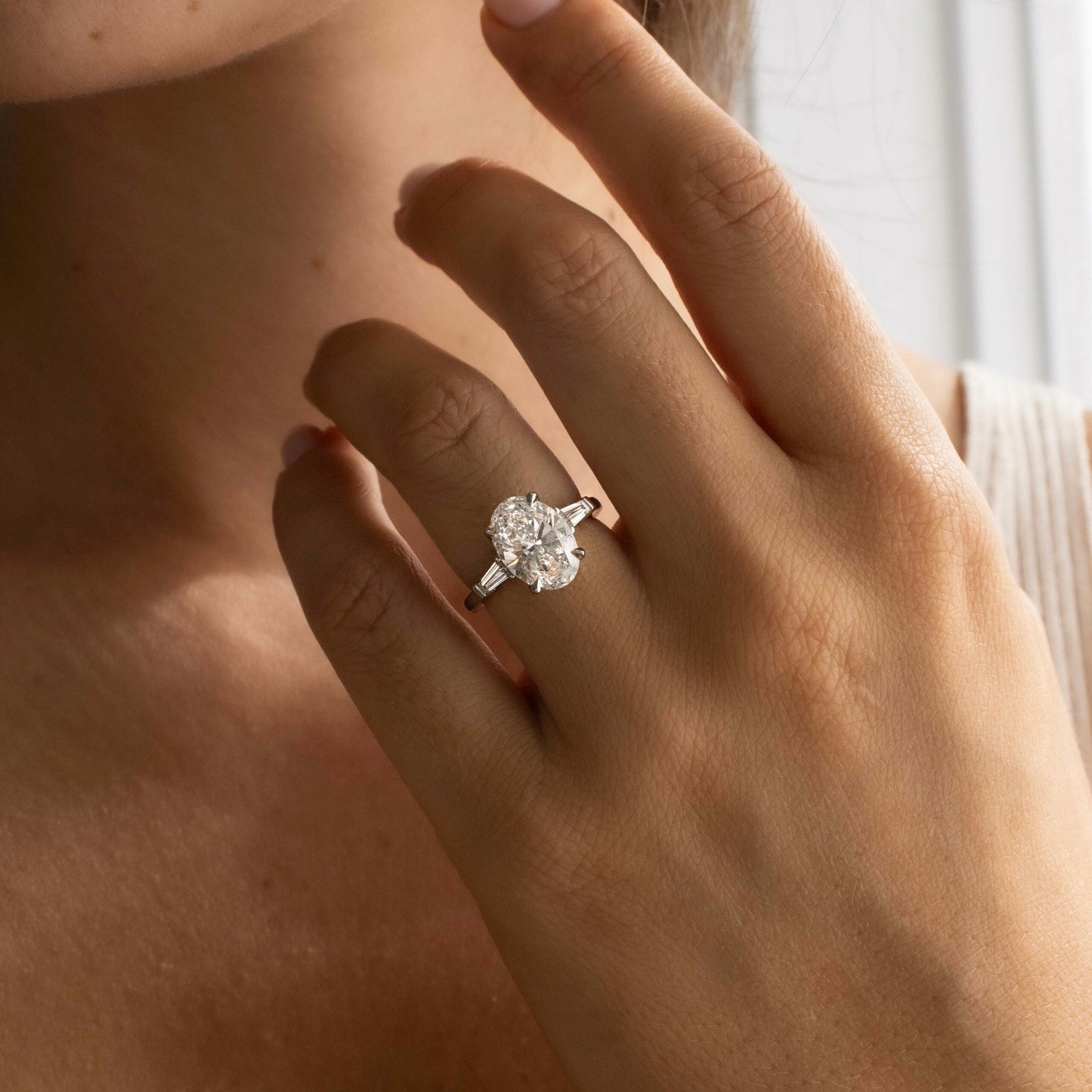 Marquise Shaped Three Stone Lab Grown Diamond Engagement Ring