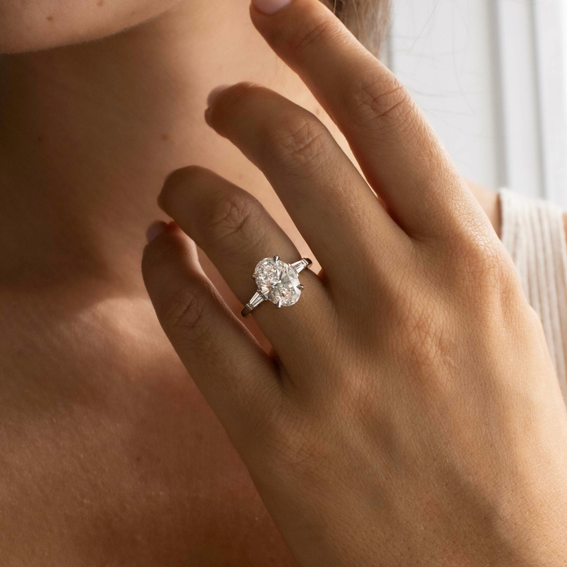 Marquise Shaped Three Stone Lab Grown Diamond Engagement Ring