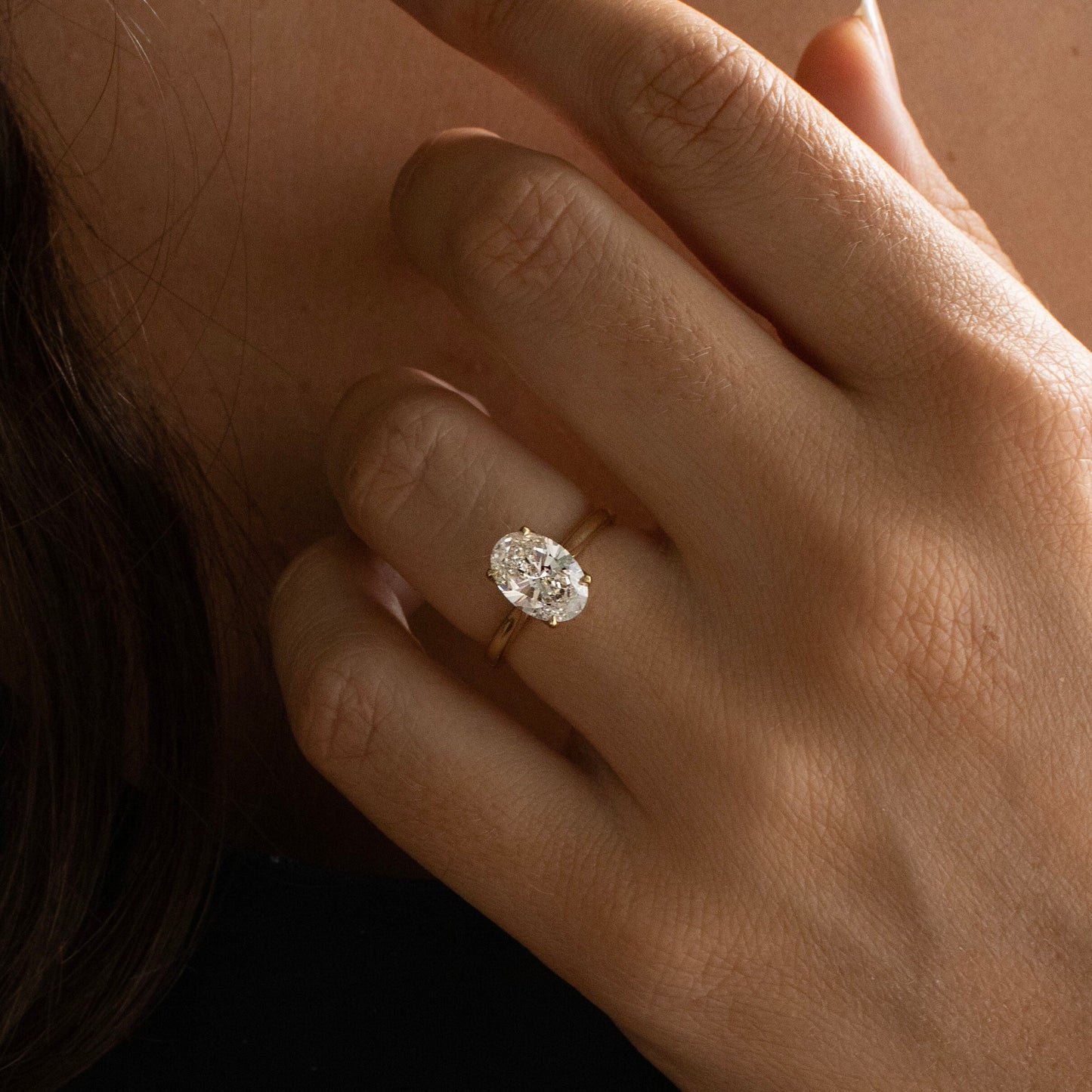 Marquise Shaped Three Stone Lab Grown Diamond Engagement Ring