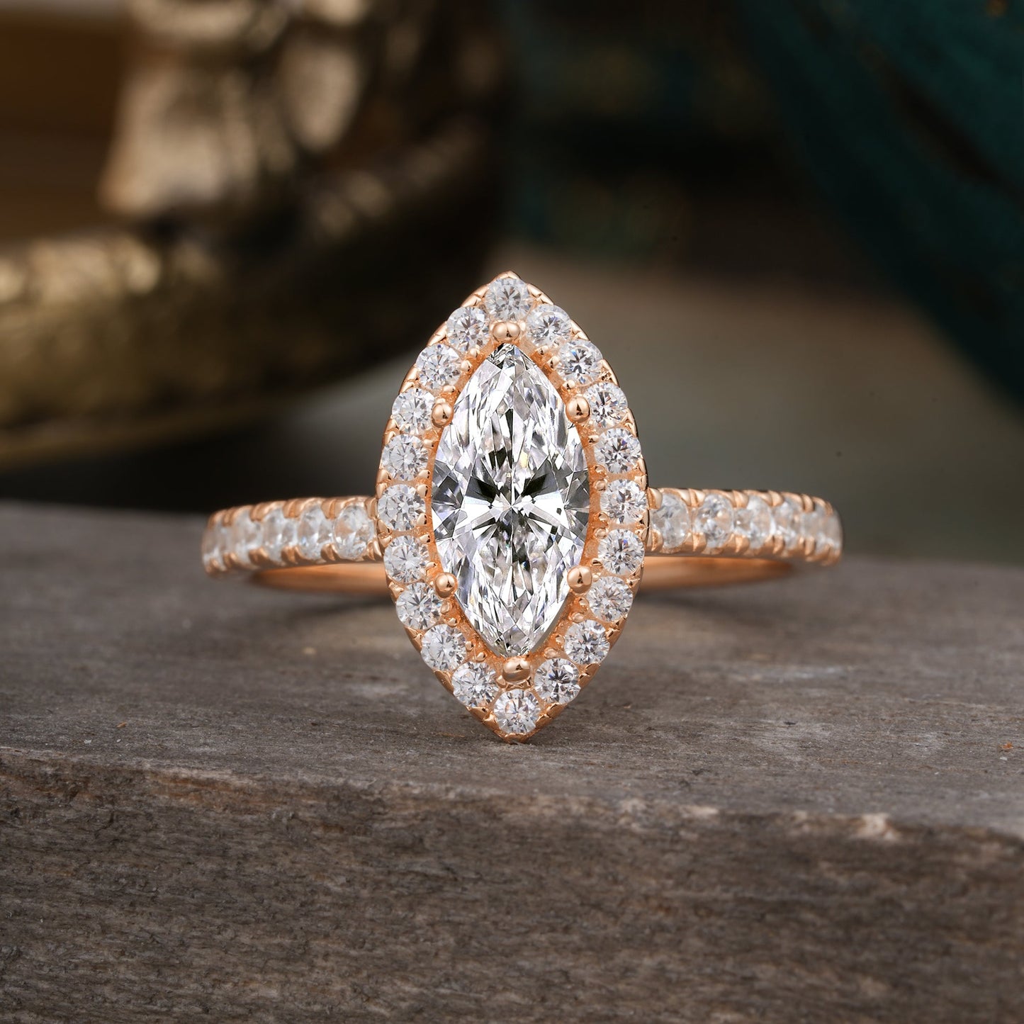 Marquise Shaped Three Stone Lab Grown Diamond Engagement Ring