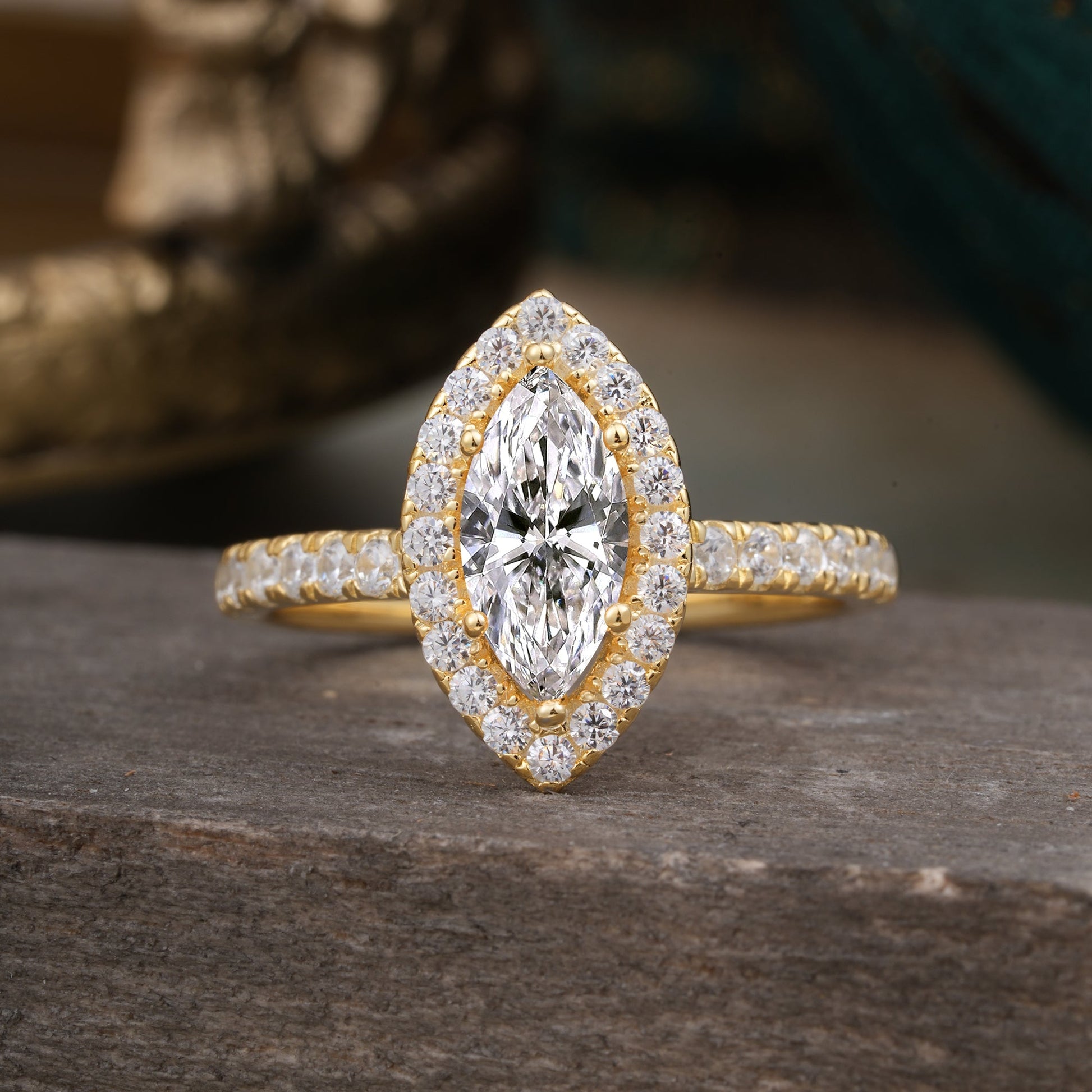 Marquise Shaped Three Stone Lab Grown Diamond Engagement Ring