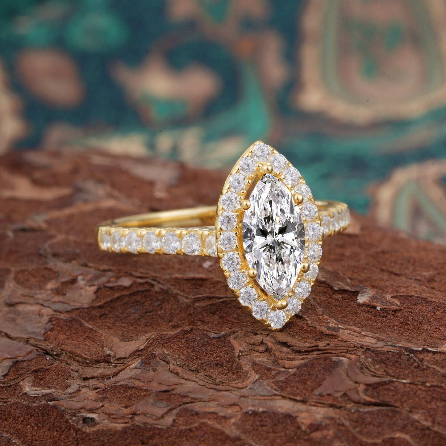 Marquise Shaped Three Stone Lab Grown Diamond Engagement Ring