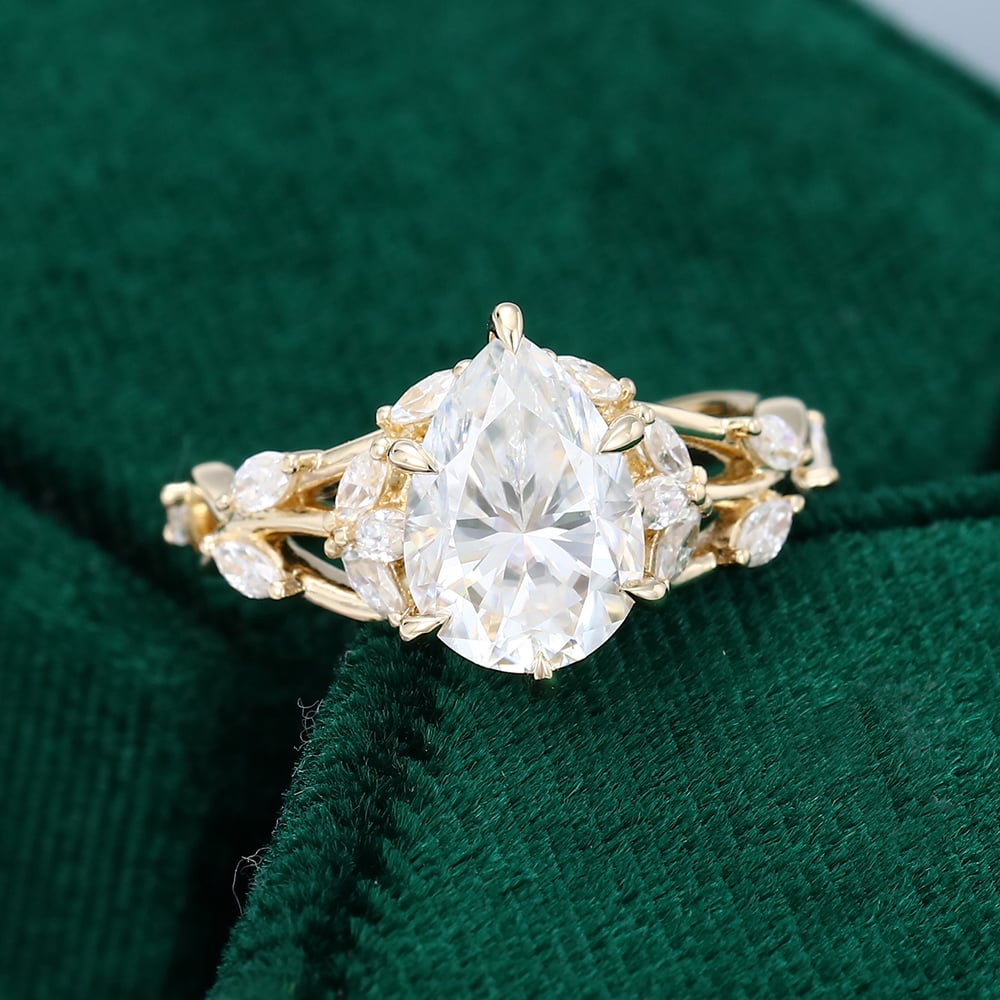 2.05 CT Pear Shaped Floral Moissanite Engagement Ring