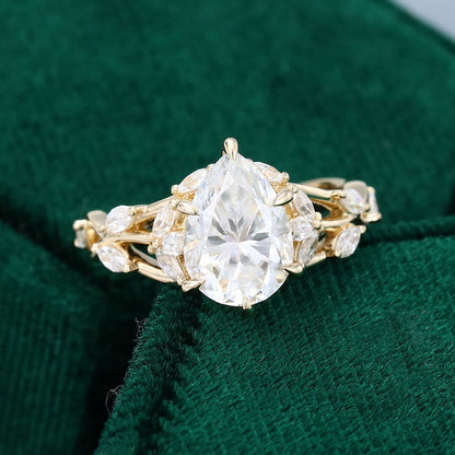 2.05 CT Pear Shaped Floral Moissanite Engagement Ring