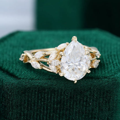 2.05 CT Pear Cut Natured Inspired Moissanite Engagement Ring