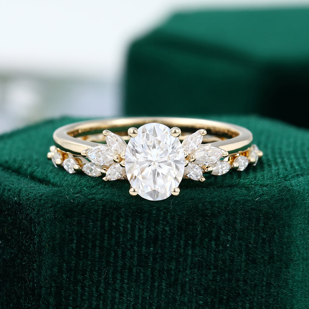 1.33 CT Oval Moissanite Cluster Bridal Ring Set (Ring Remake for Deborah) 1