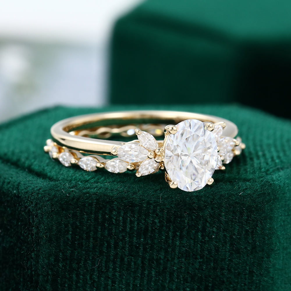 1.33 CT Oval Moissanite Cluster Bridal Ring Set (Ring Remake for Deborah) 4
