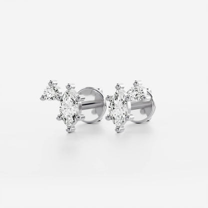 0.40 TCW Round & Marquise Cut Moissanite Two Stone Stud Earrings in Gold