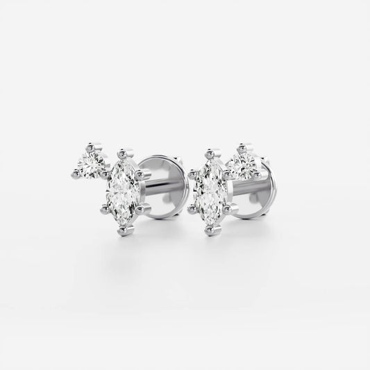 0.40 TCW Round & Marquise Cut Moissanite Two Stone Stud Earrings in Gold