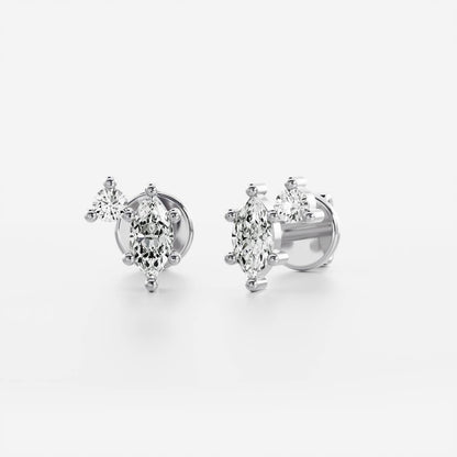 0.40 TCW Round & Marquise Cut Moissanite Two Stone Stud Earrings in Gold