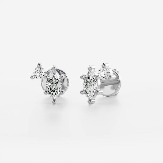 0.40 TCW Round & Marquise Cut Moissanite Two Stone Stud Earrings in Gold