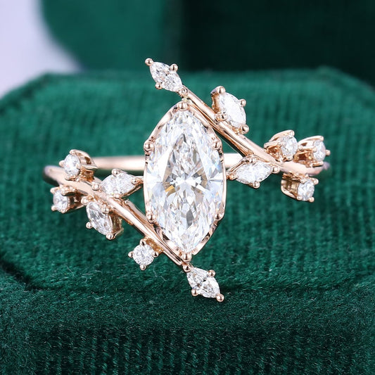 1 CT Marquise Shaped Nature Inspired Moissanite Engagement Ring