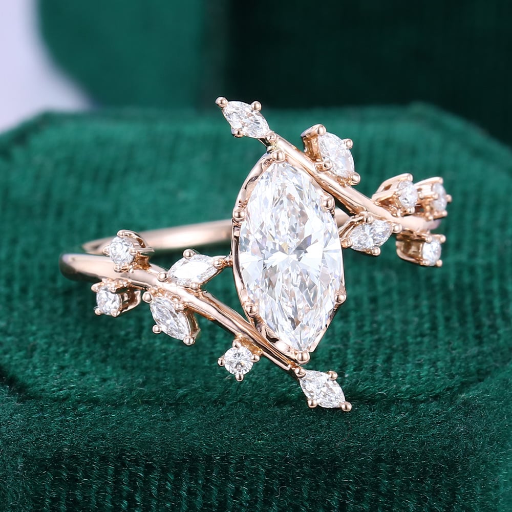 1 CT Marquise Shaped Nature Inspired Moissanite Engagement Ring