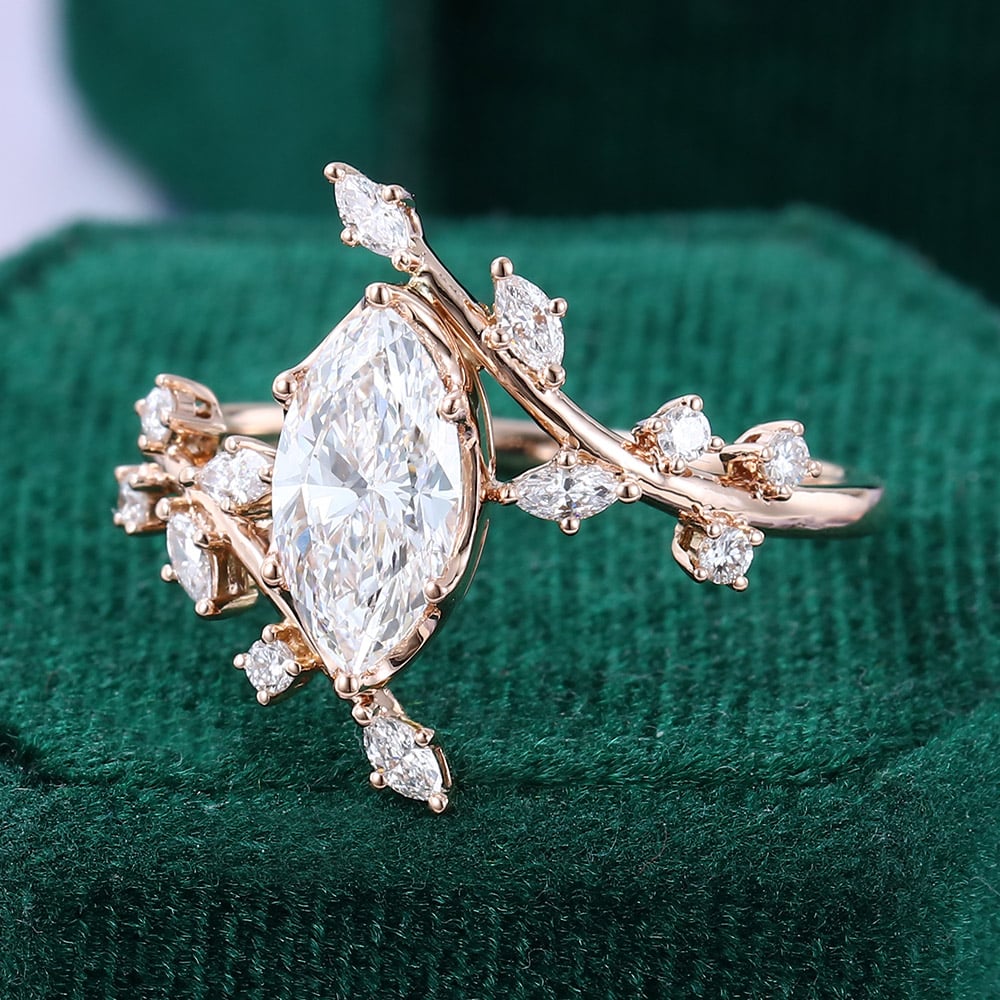 1 CT Marquise Shaped Nature Inspired Moissanite Engagement Ring