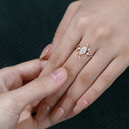 1 CT Marquise Shaped Nature Inspired Moissanite Engagement Ring