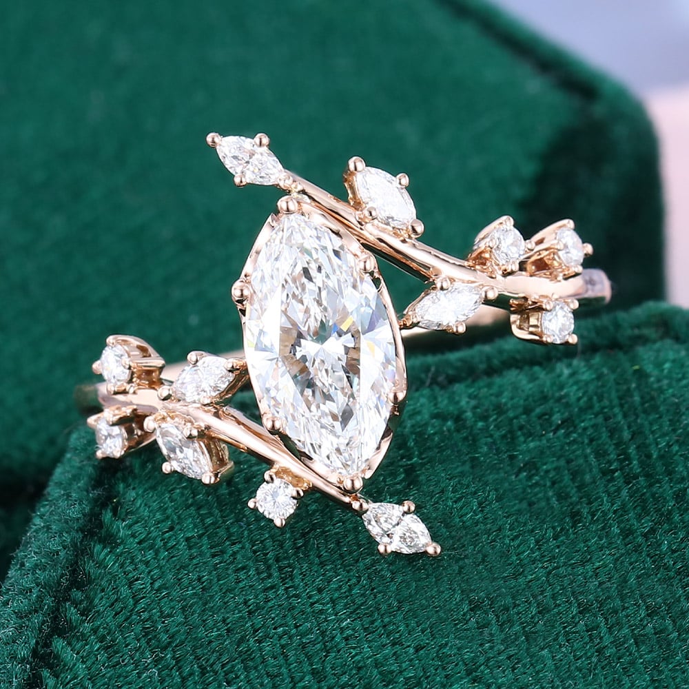 1 CT Marquise Shaped Nature Inspired Moissanite Engagement Ring