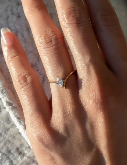 0.45 CT Marquise Moissanite Engagement Ring with Swirl Solitaire Minimal Design