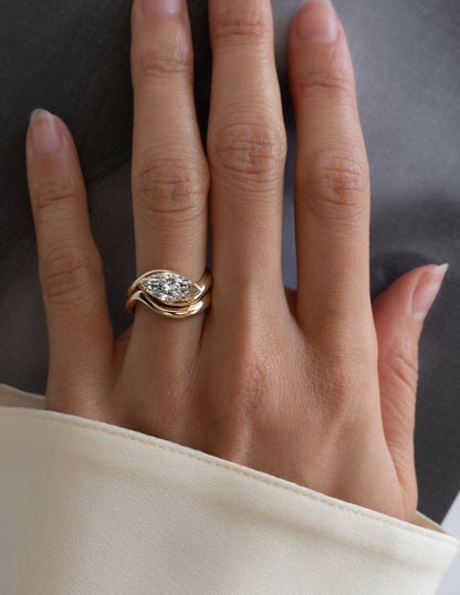 1.5 CT East-West Marquise Moissanite Engagement Ring with Plain Stacking Band